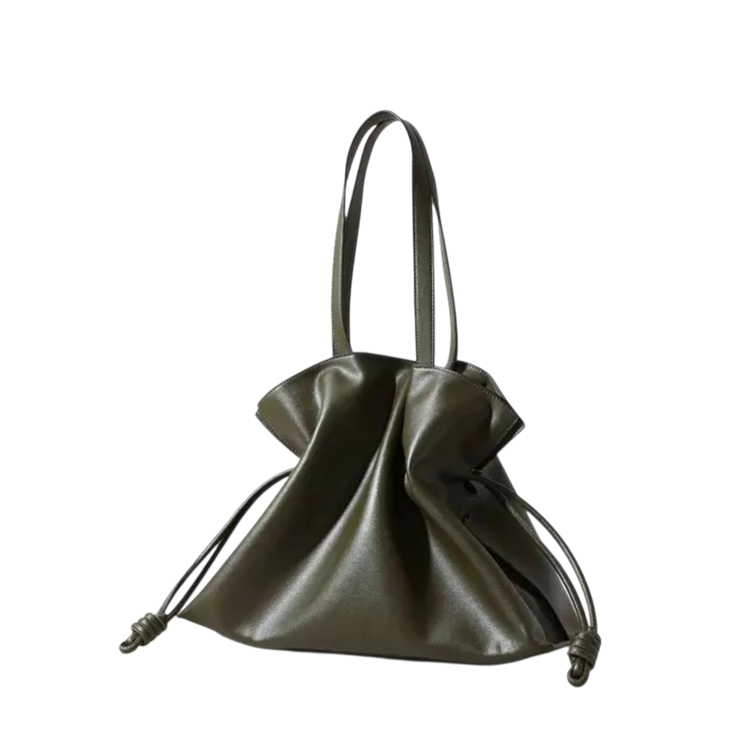 Genuine Leather Soft Tote Bag – Modern Olive Green, Cream and Tan Shoulder Bag