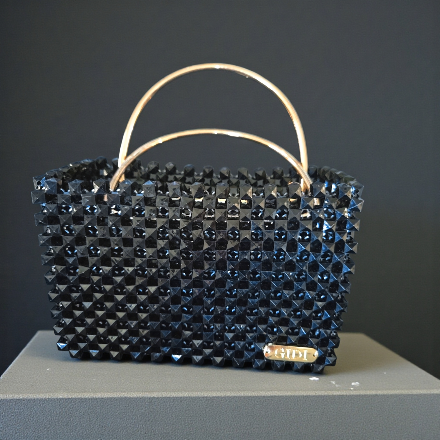 Midnight Armor Studded Handbag – Sculpted Evening Top-Handle Bag