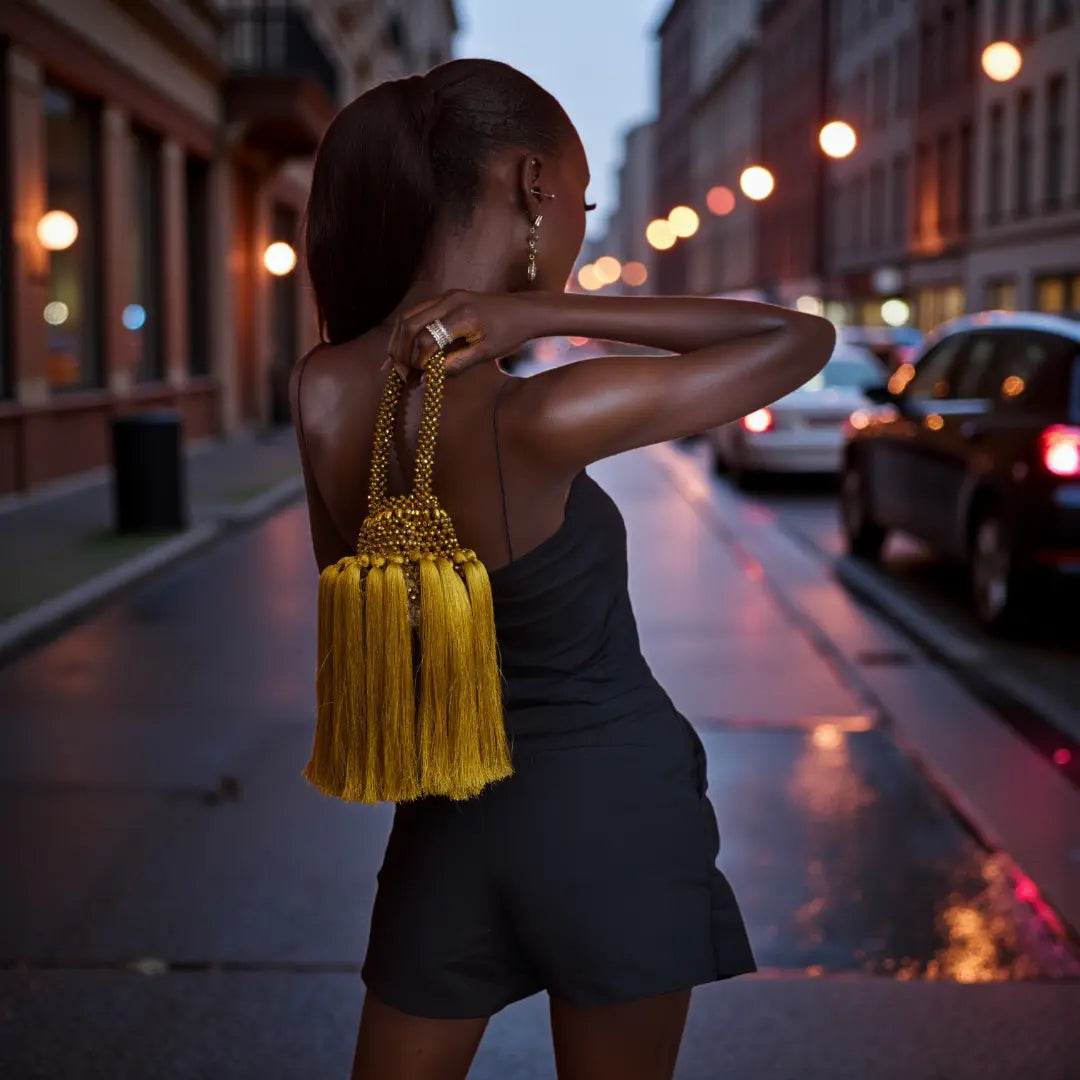 Celeste Tassel Beaded Bucket Bag – Handcrafted Luxury Statement Handbag