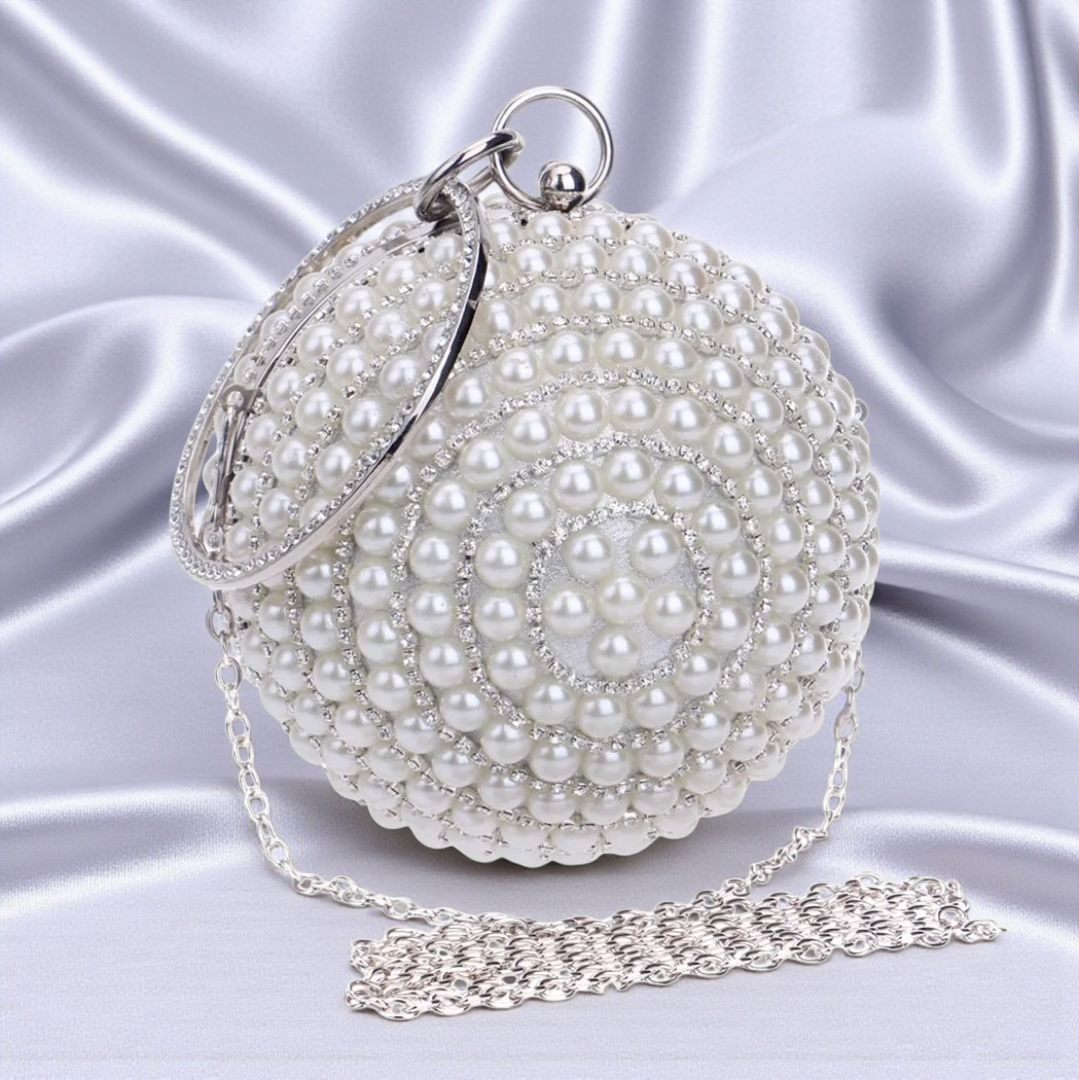 Round Pearl Beaded Clutch – Luxury Bridal Evening Bag