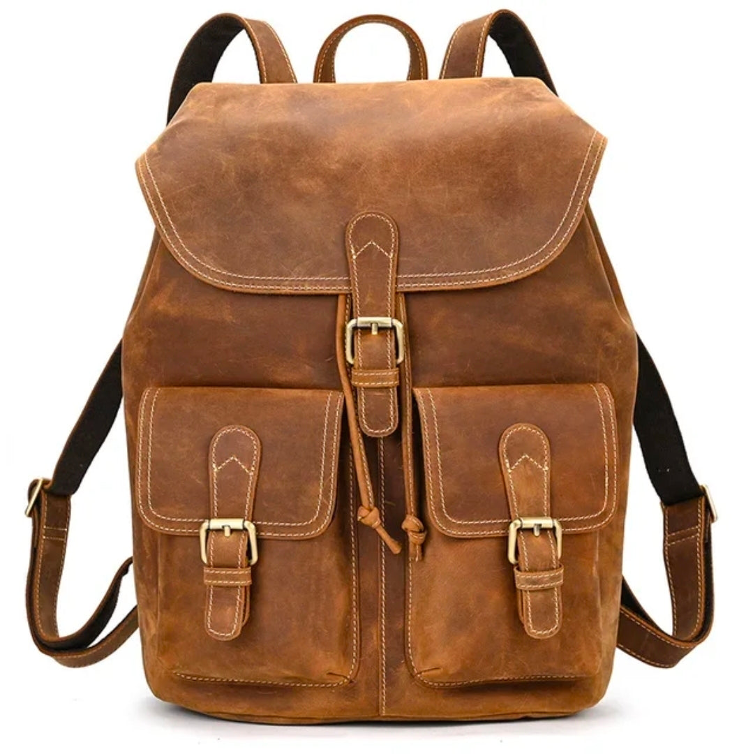 Men's Vintage Genuine Leather Backpack – Classic Brown, Black and Dark Brown Colors with Dual Front Pockets