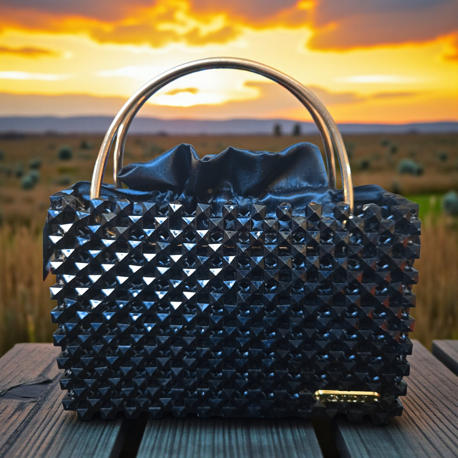 Midnight Armor Studded Handbag – Sculpted Evening Top-Handle Bag