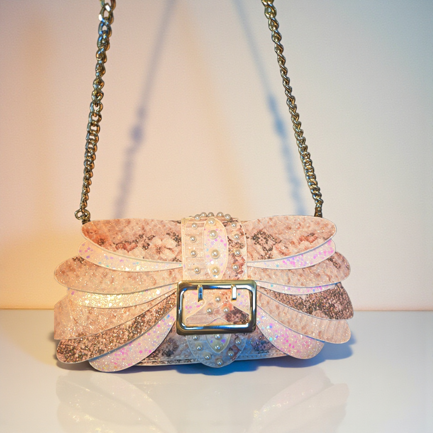 Blush Seraph Pearl Clutch – Iridescent Snakeskin Evening Bag