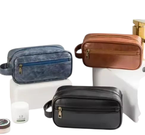 Men’s Leather Toiletry & Travel Organizer Bag – Black, Brown & Blue