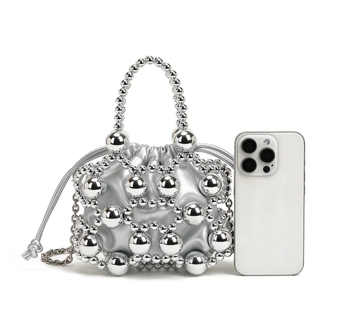 Luxury Metallic Beaded Mini Ball Clutch