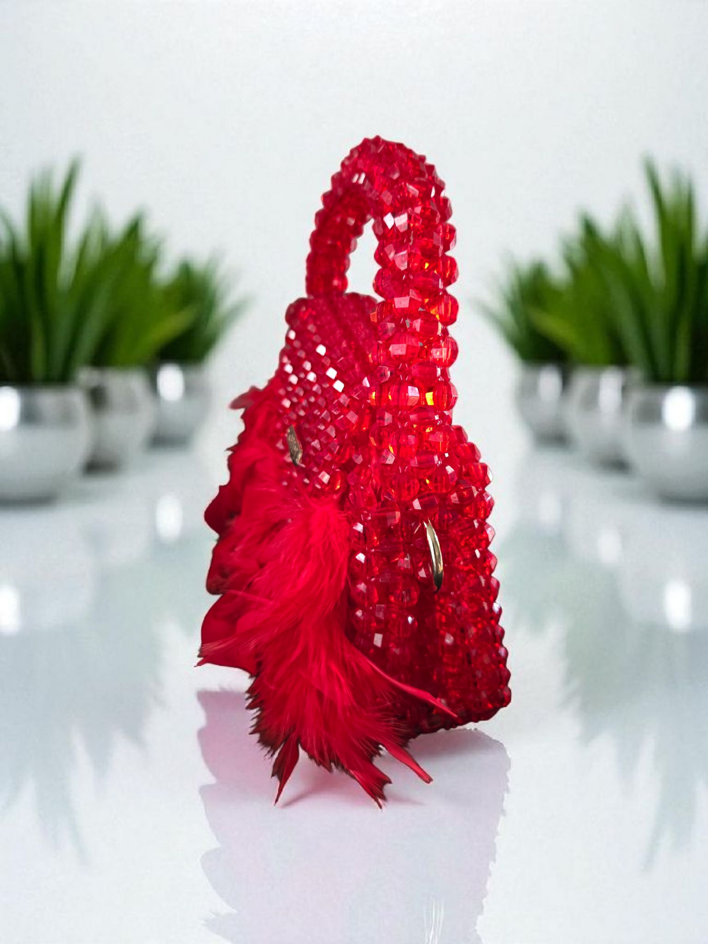 Gidi Vibes Beaded Feather Handbag – Luxury Statement Bag (White, Red, Black)