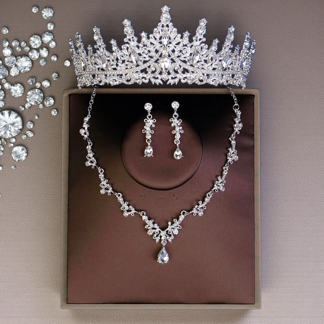 Luxury Bridal Crown & Jewelry Set – Crystal Tiara, Necklace & Earrings Set for Weddings