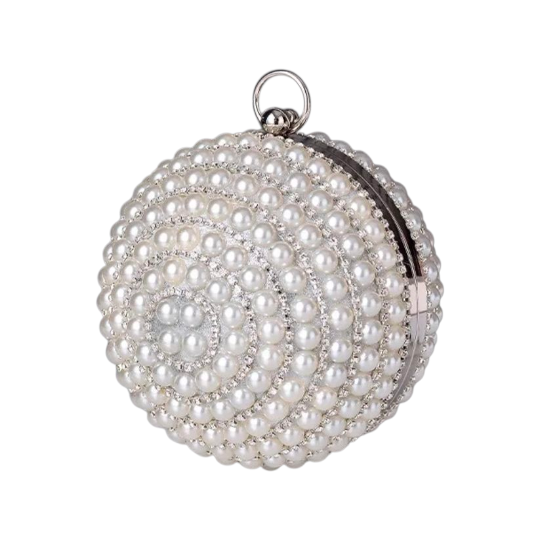 Round Pearl Beaded Clutch – Luxury Bridal Evening Bag