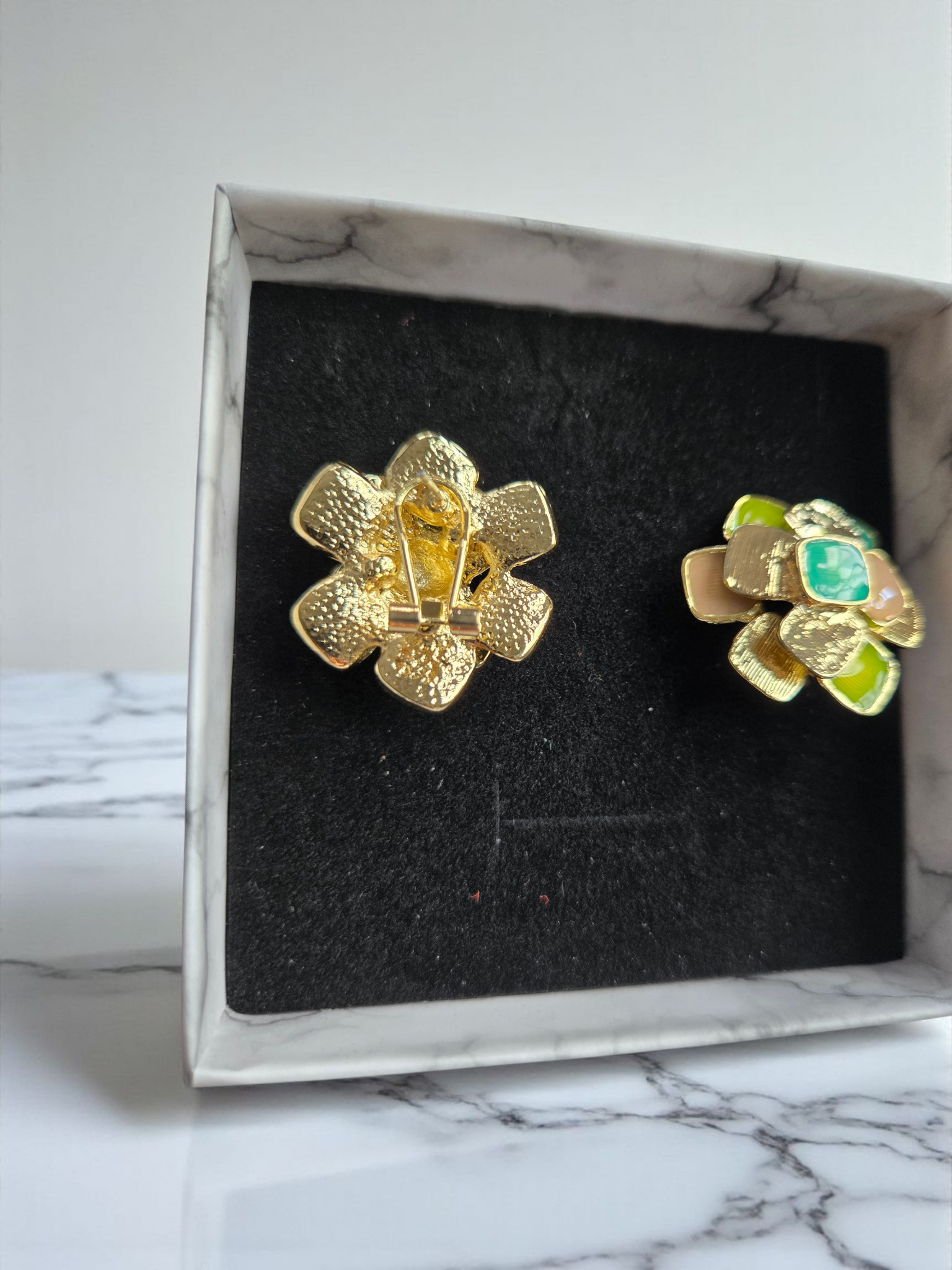 Gold-Plated Enamel Flower Earrings – Bold Statement Jewelry