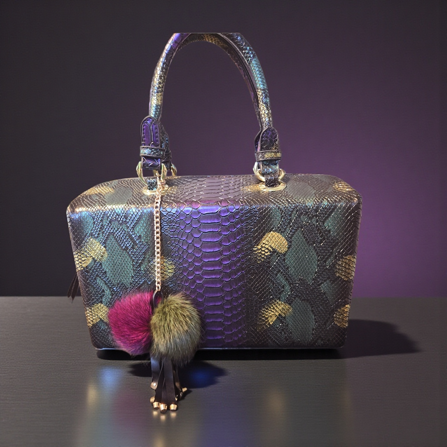 Amara Python-Embossed Structured Satchel – Luxury Statement Handbag