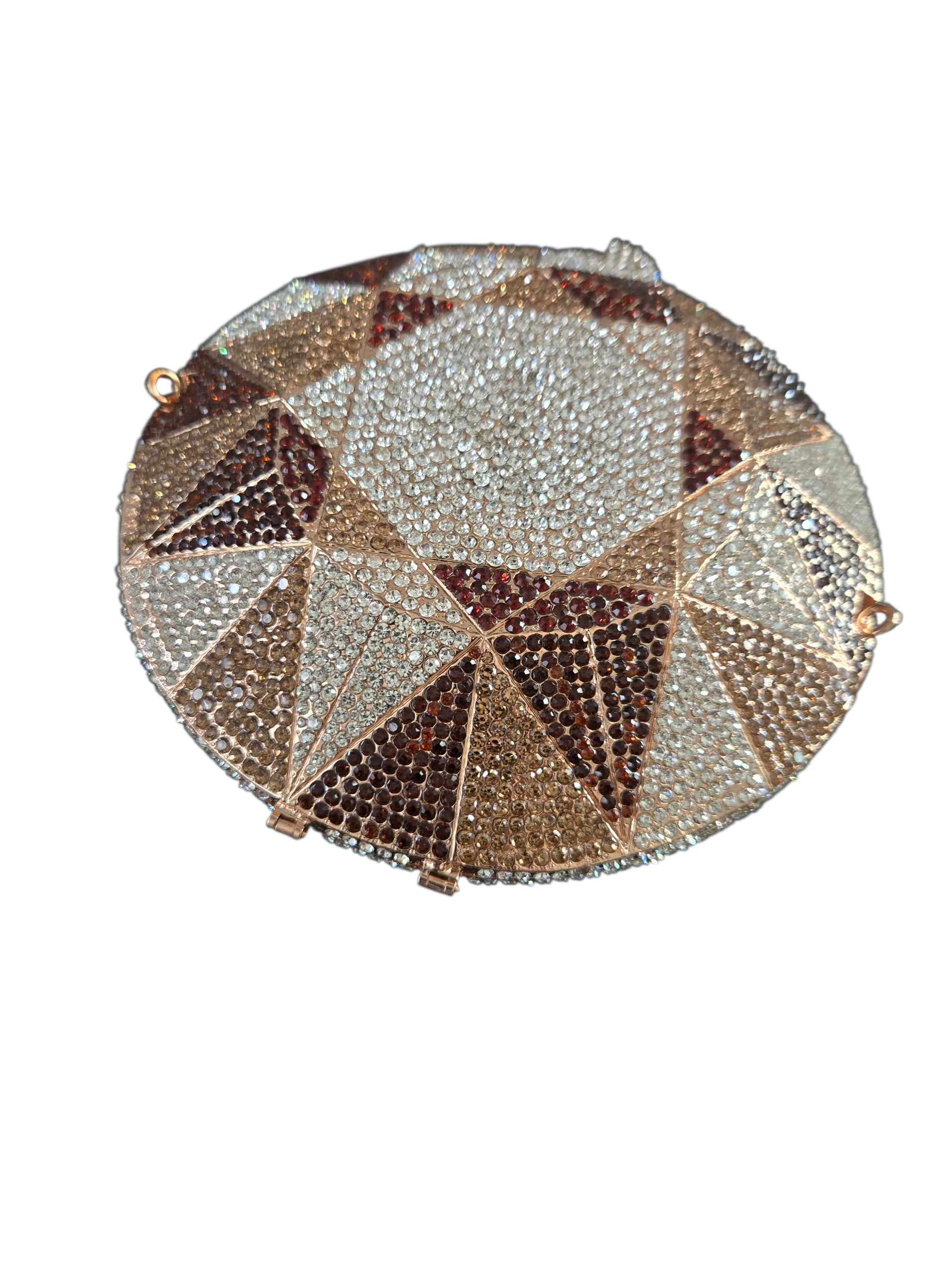 Diamond Cut Crystal Clutch – Luxury Round Rhinestone Evening Bag (Silver, Gold, Multi)
