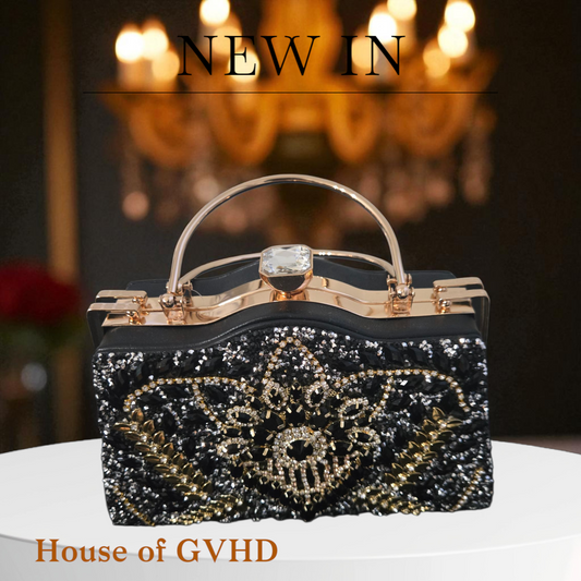 Royal Noir Jeweled Frame Clutch