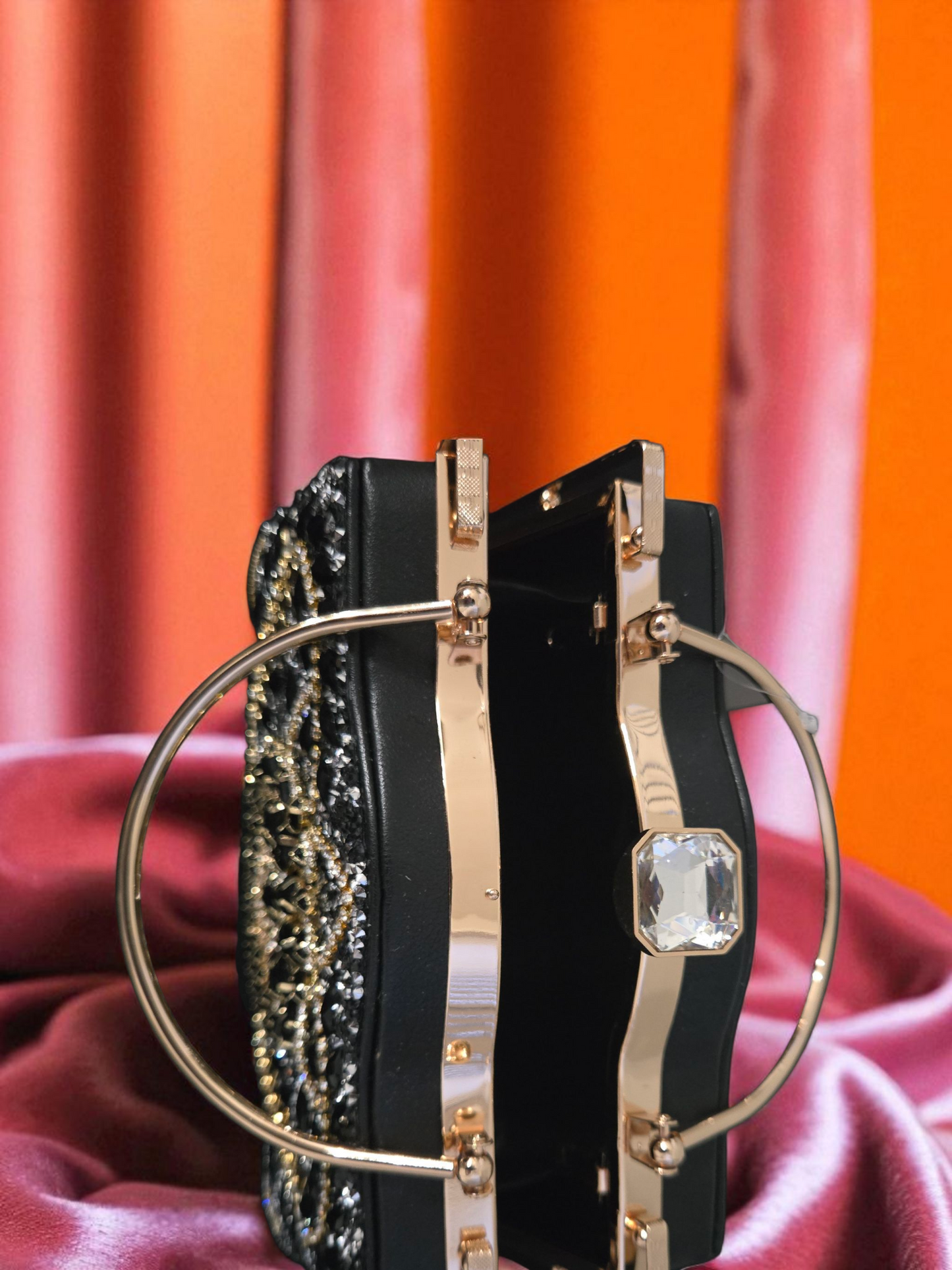 Royal Noir Jeweled Frame Clutch