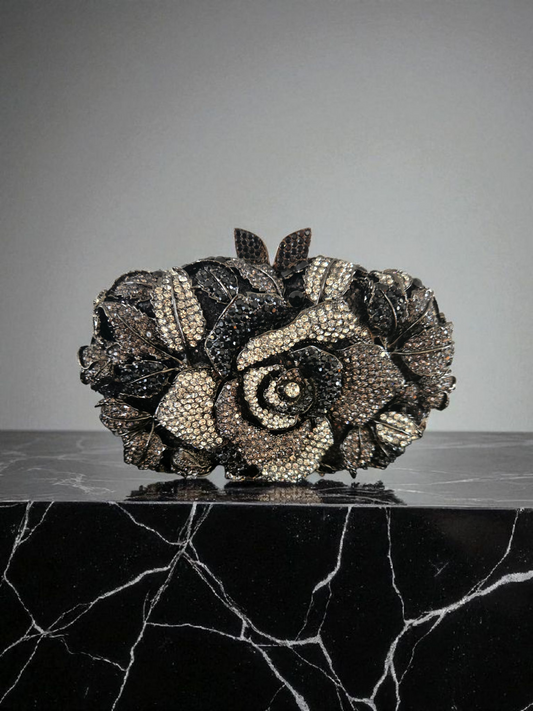 Crystal Rose Evening Clutch – Luxury Floral Rhinestone Bag