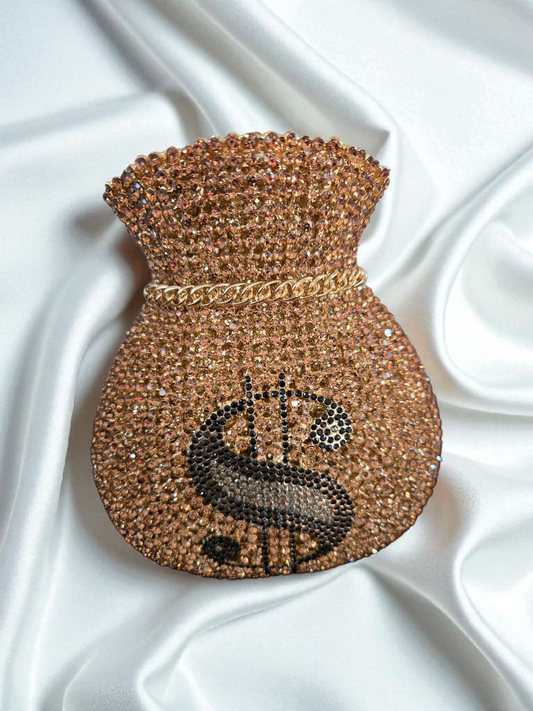 Crystal Money Bag Clutch – Luxury Statement Purse (Silver & Gold)