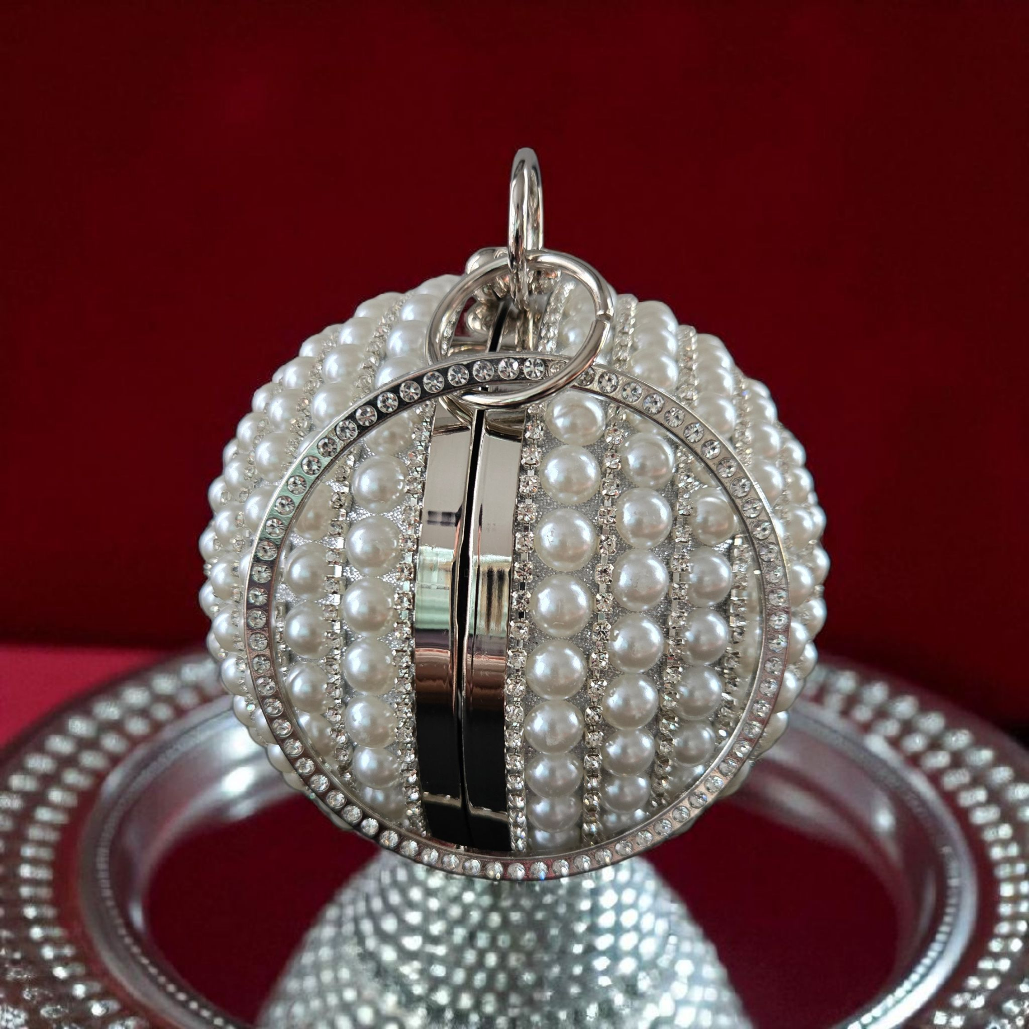 Bolso de mano de noche para novia de lujo con cuentas de perlas redondas