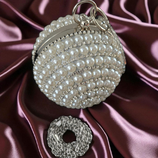Round Pearl Beaded Clutch – Luxury Bridal Evening Bag