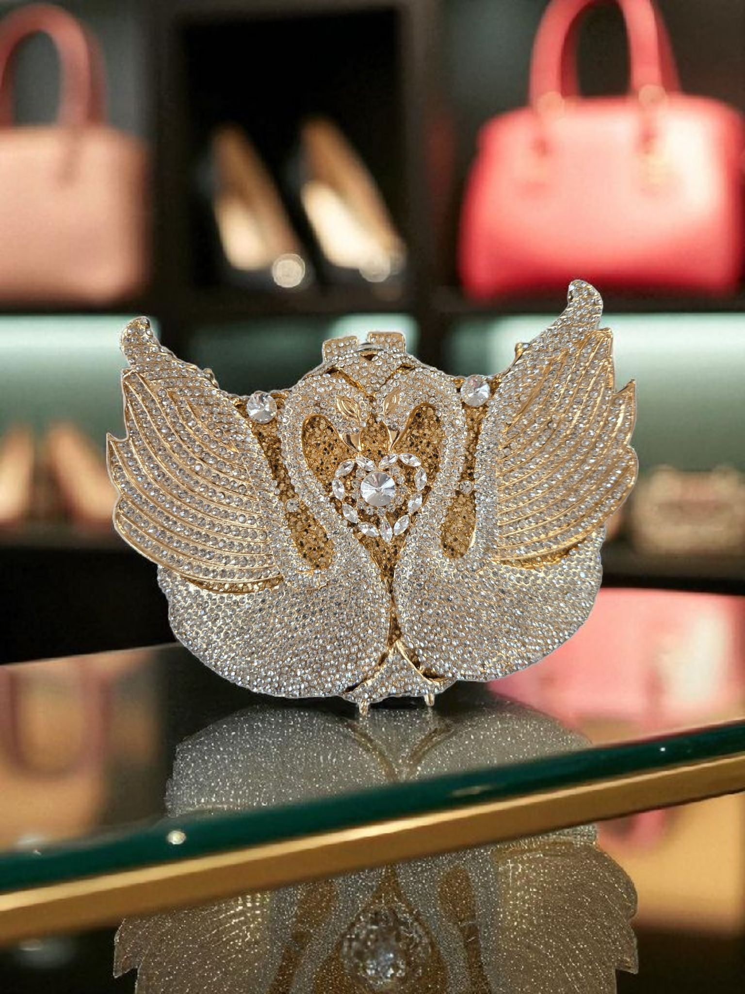 Swan Crystal Clutch – Luxury Evening Handbag (Pink, Black, Gold, Silver)