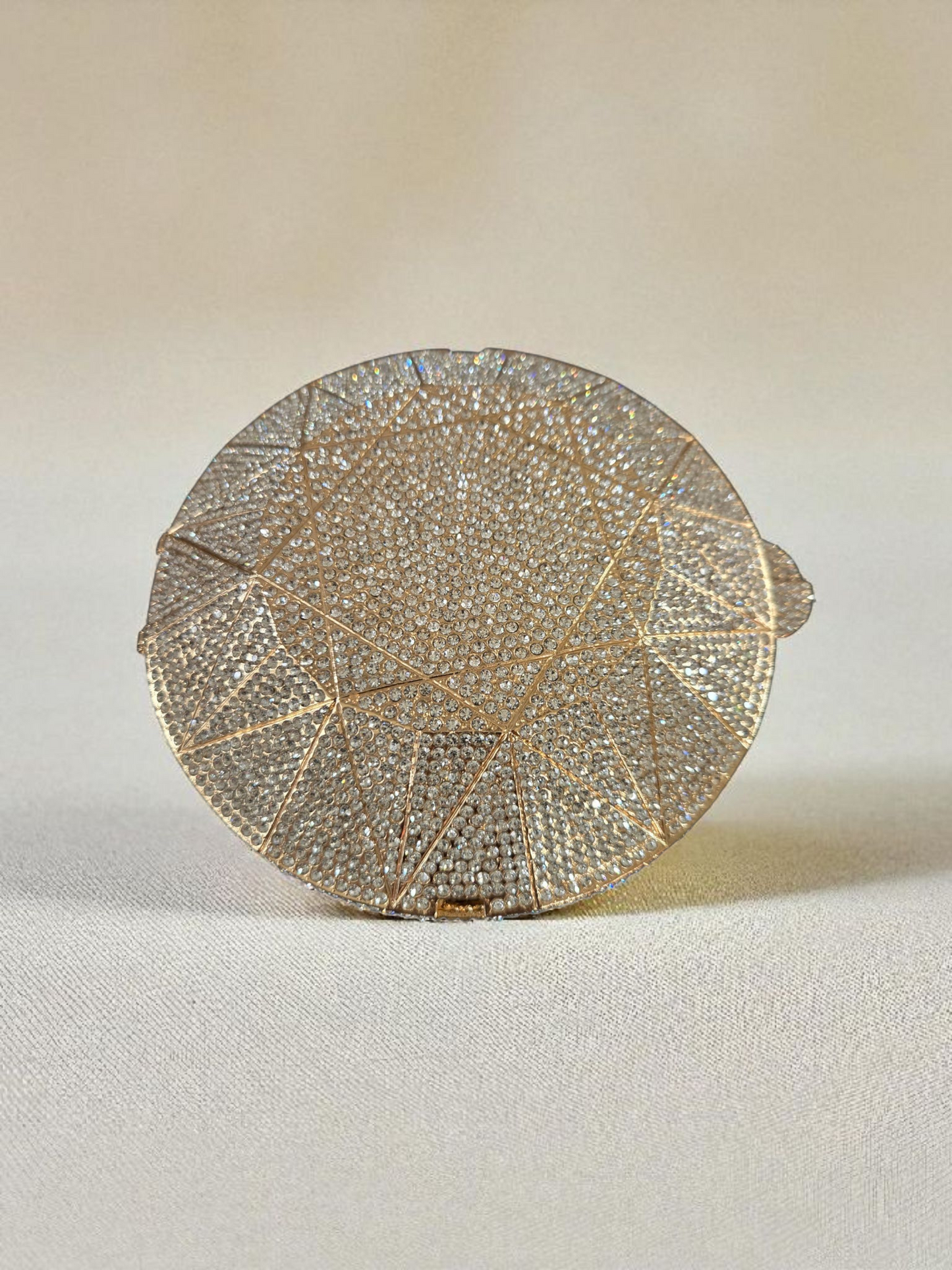 (Copy) Diamond Cut Crystal Clutch – Luxury Round Rhinestone Evening Bag (Silver/Gold, Multi)