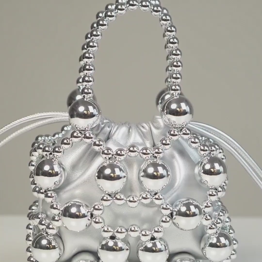 Luxury Metallic Beaded Mini Ball Clutch