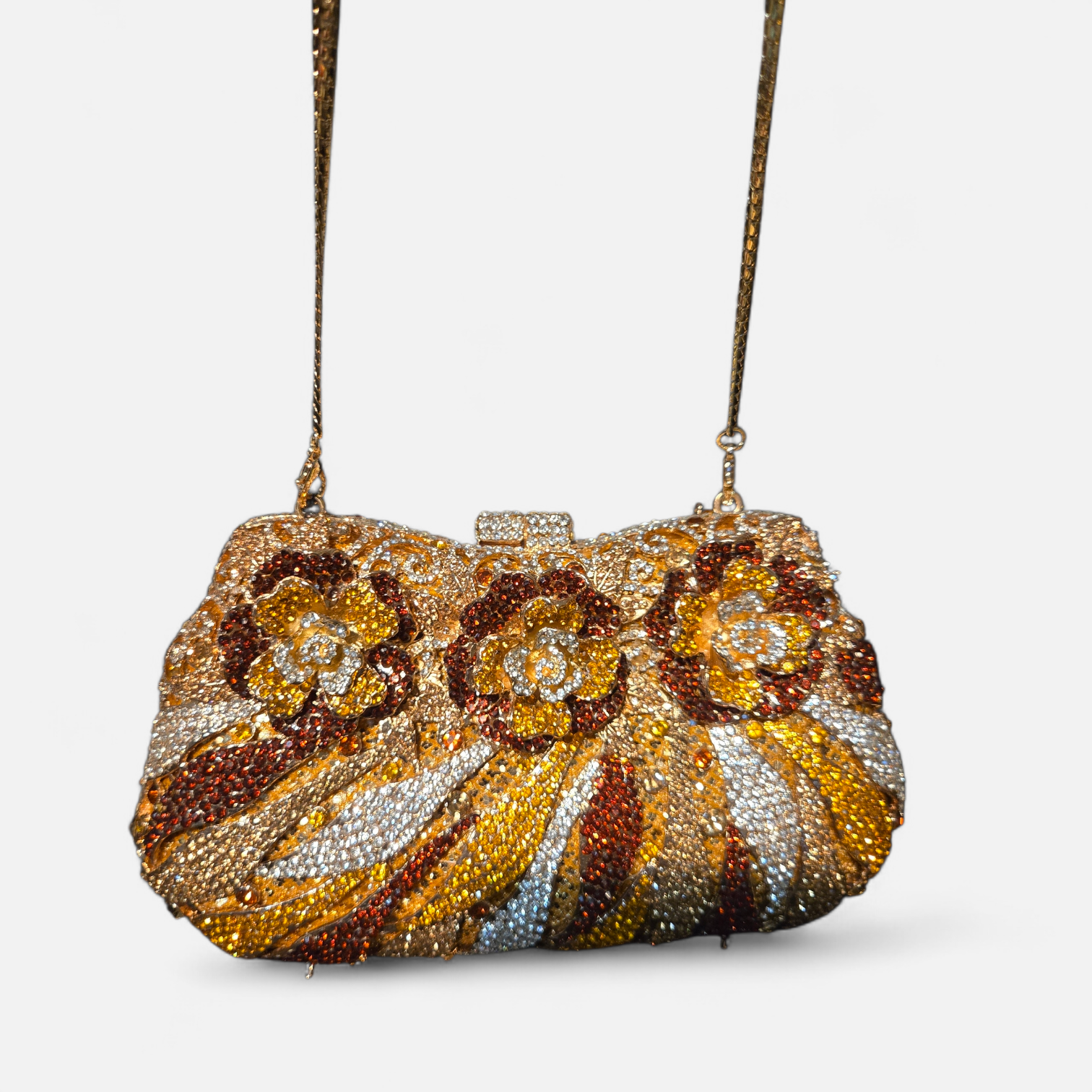 The Gilded Bloom Crystal Clutch – Floral Couture Evening Bag