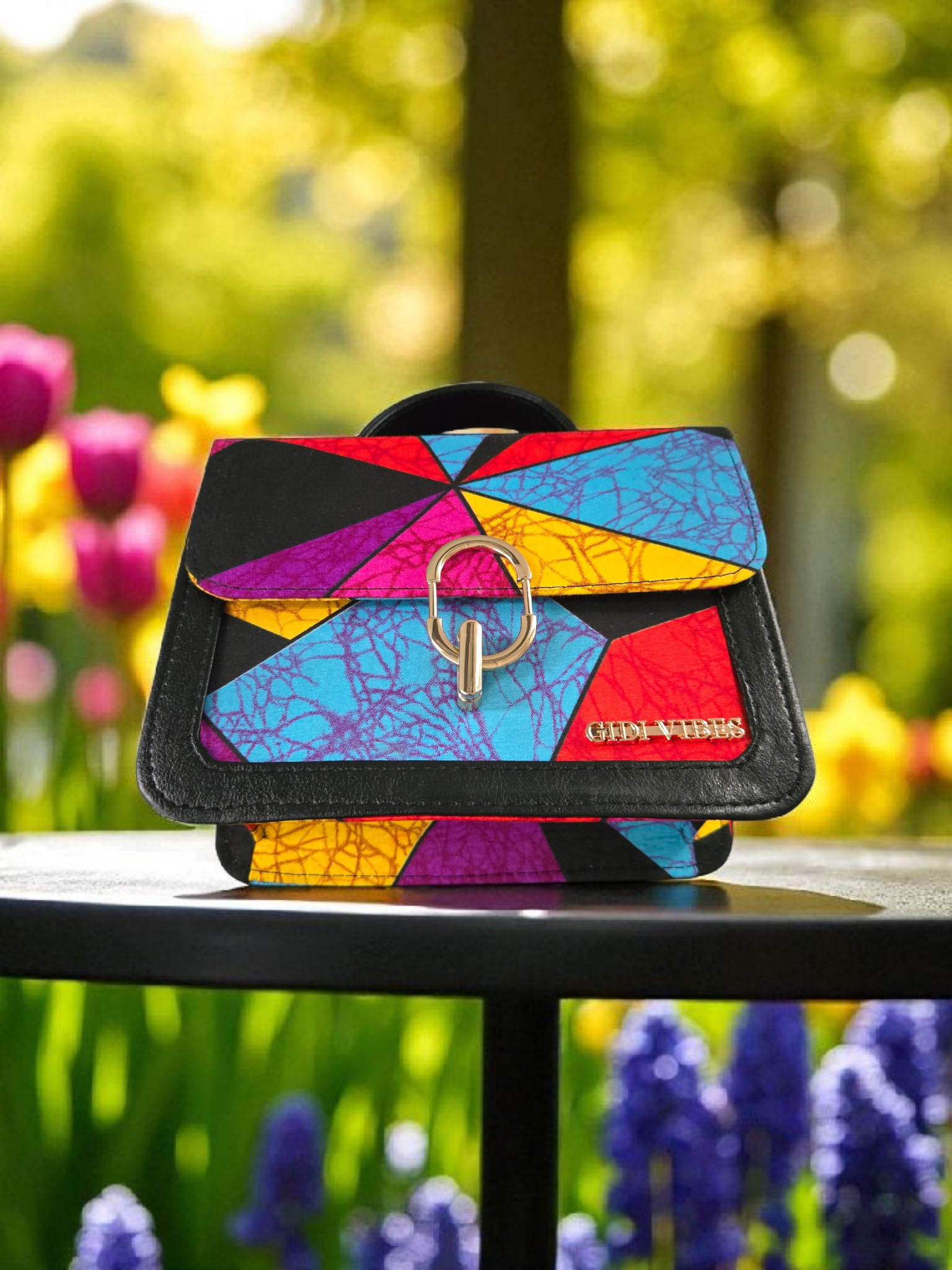 Bolso de mano geométrico Ankara Gidi Vibes – Monedero con estampado africano llamativo