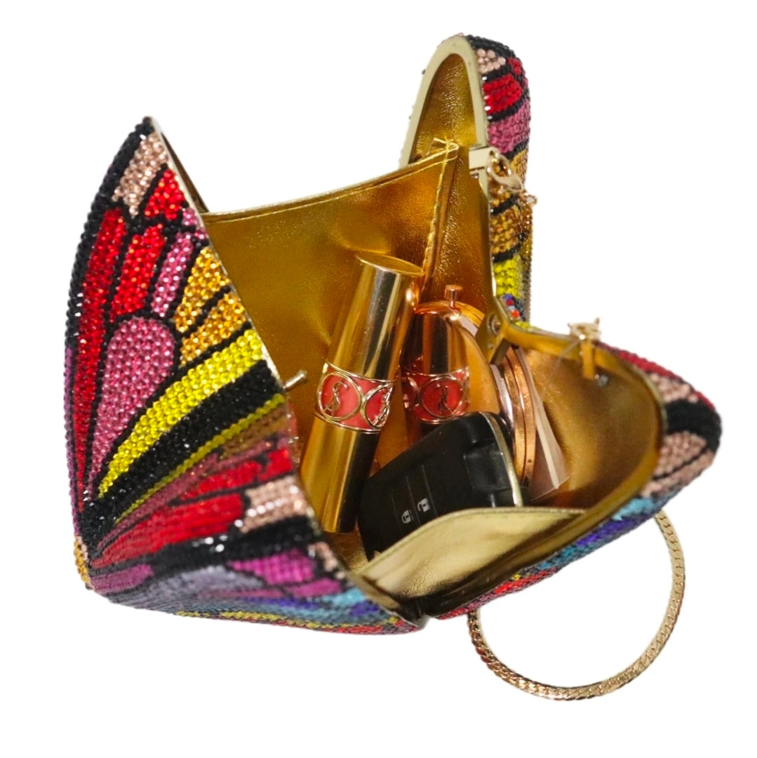 Crystal Butterfly Wing Clutch – Luxury Multicolor Statement Bag