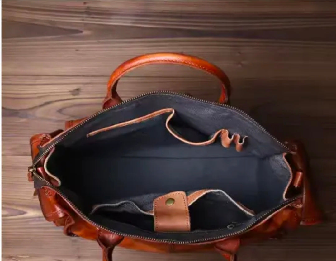 Men’s Genuine Leather Vintage Briefcase – Classic Brown Business Bag