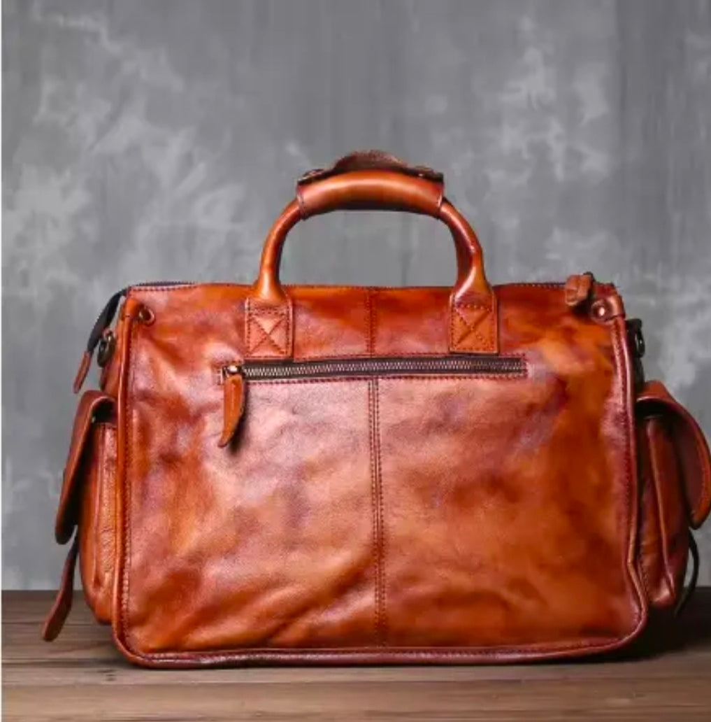 Men’s Genuine Leather Vintage Briefcase – Classic Brown Business Bag