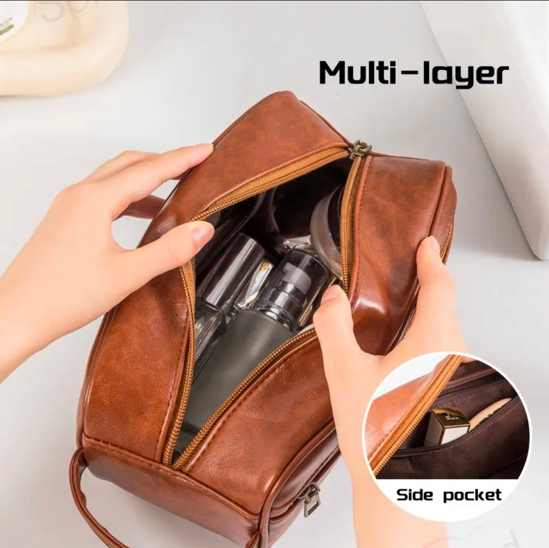 Men’s Leather Toiletry & Travel Organizer Bag – Black, Brown & Blue