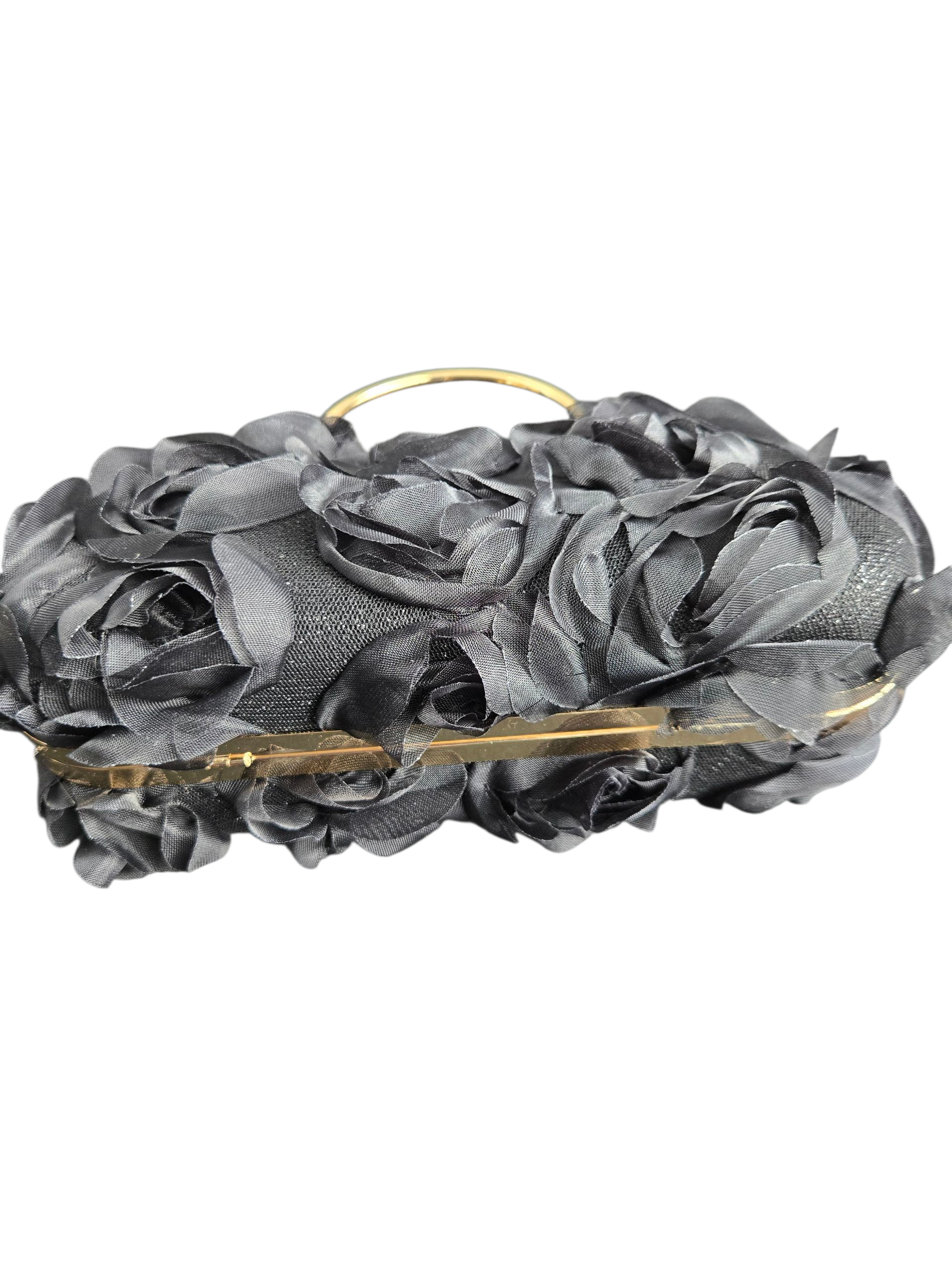 Rosabelle Bloom Handle Bag (Black, White)