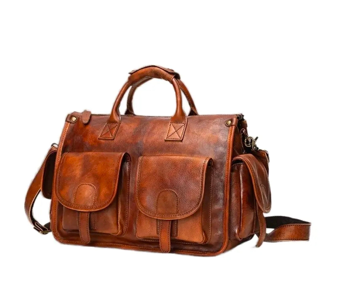 Men’s Genuine Leather Vintage Briefcase – Classic Brown Business Bag