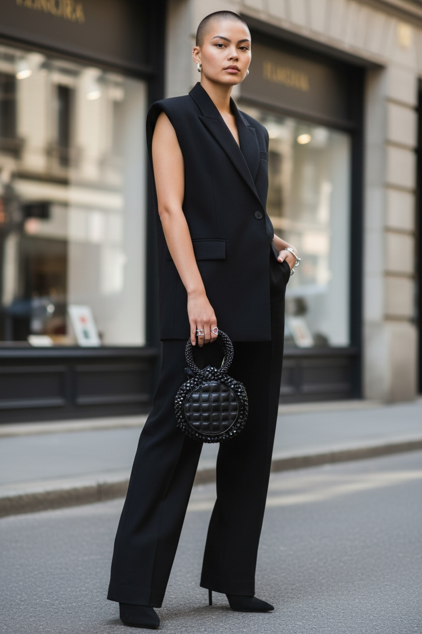 Midnight Studded Circle Bag | Luxury Quilted Statement Handbag by House of GVHD