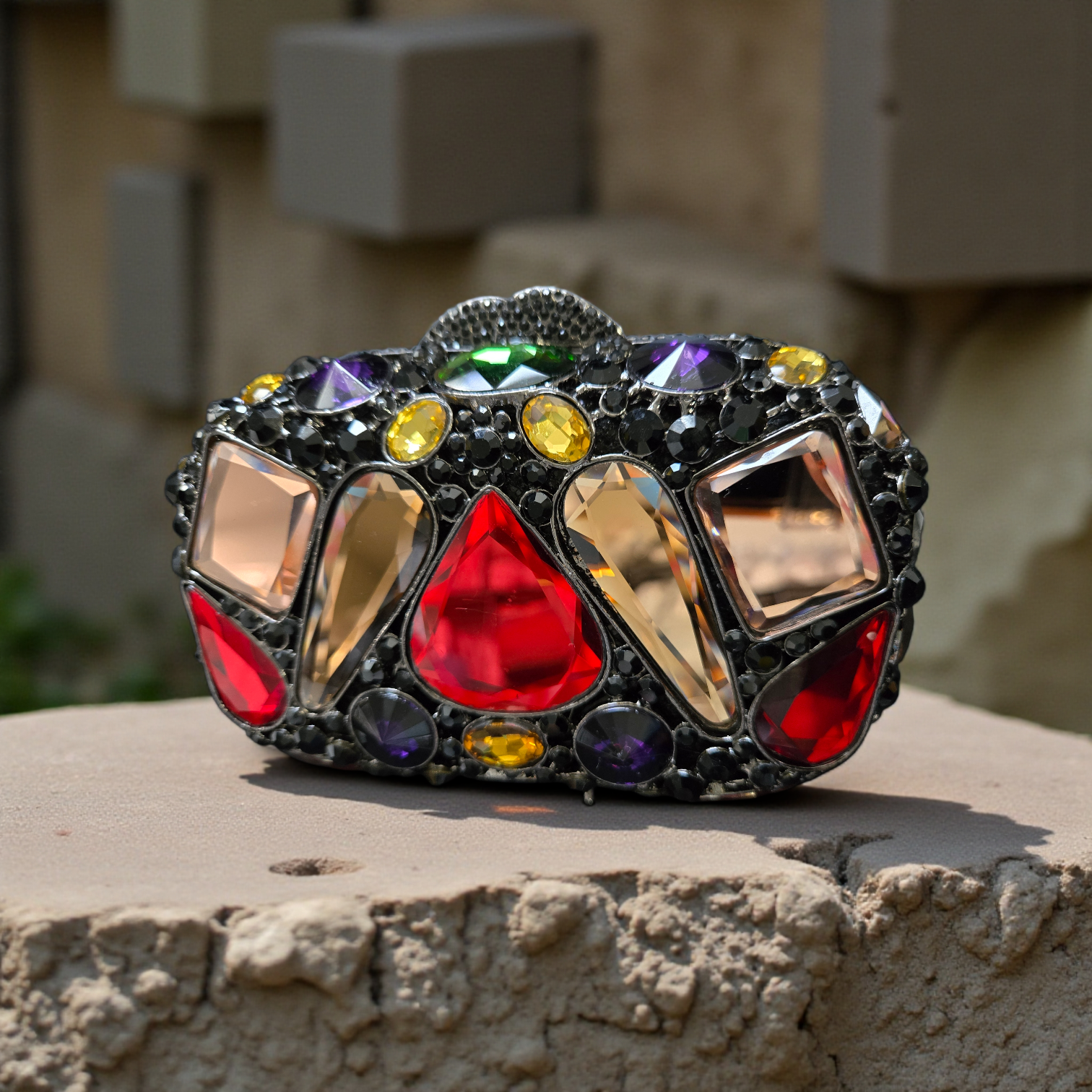 Zaria Crystal Dome Clutch – Multicolor Jewel Evening Bag