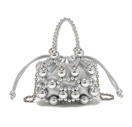 Luxury Metallic Beaded Mini Ball Clutch