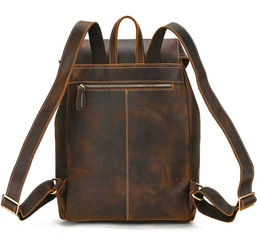 Men's Vintage Genuine Leather Backpack – Classic Brown, Black and Dark Brown Colors with Dual Front Pockets