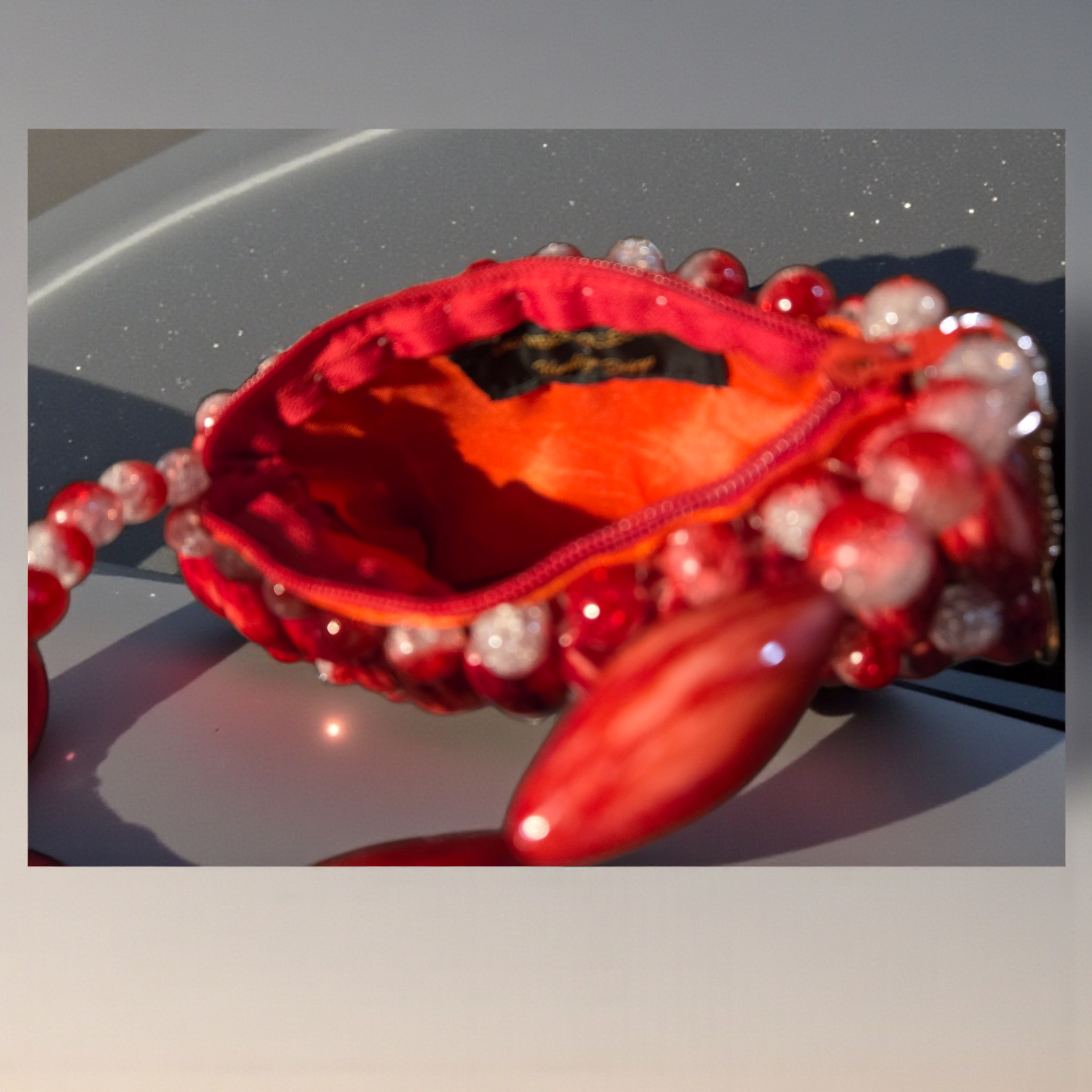 Beaded Pearl Handle Handbag- Brown, Multicolor, Ruby