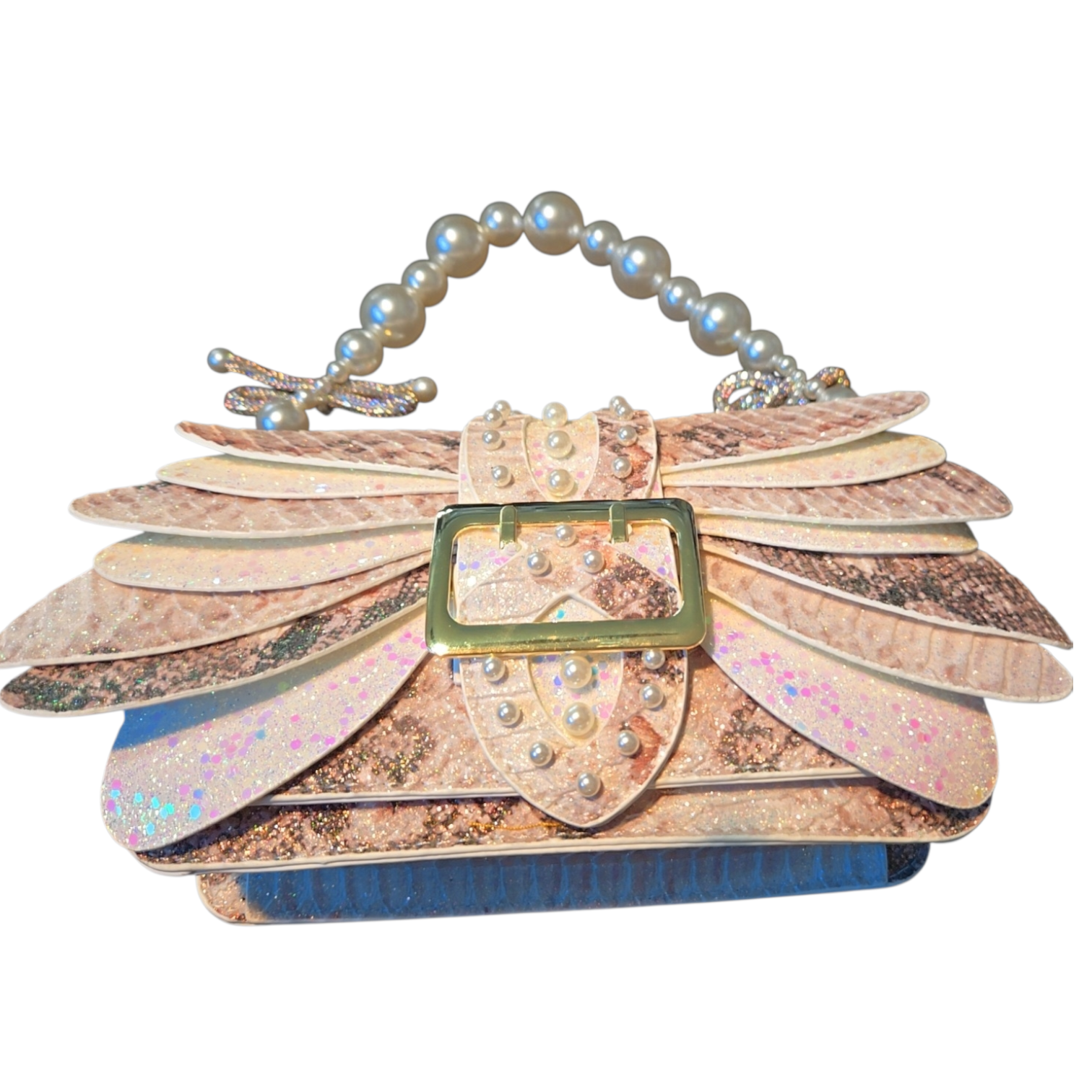 Blush Seraph Pearl Clutch – Iridescent Snakeskin Evening Bag
