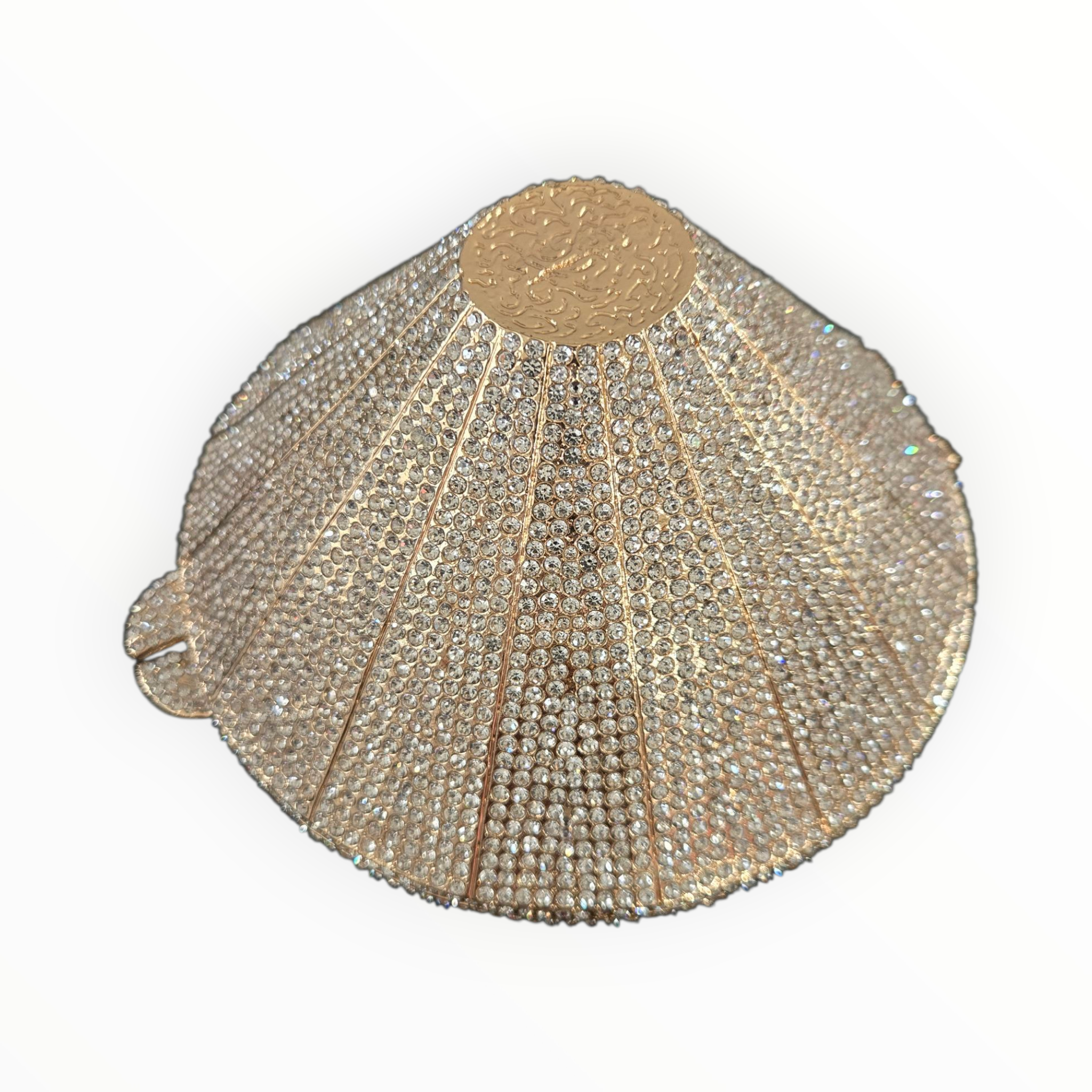 Diamond Cut Crystal Clutch – Luxury Round Rhinestone Evening Bag Silver/Gold