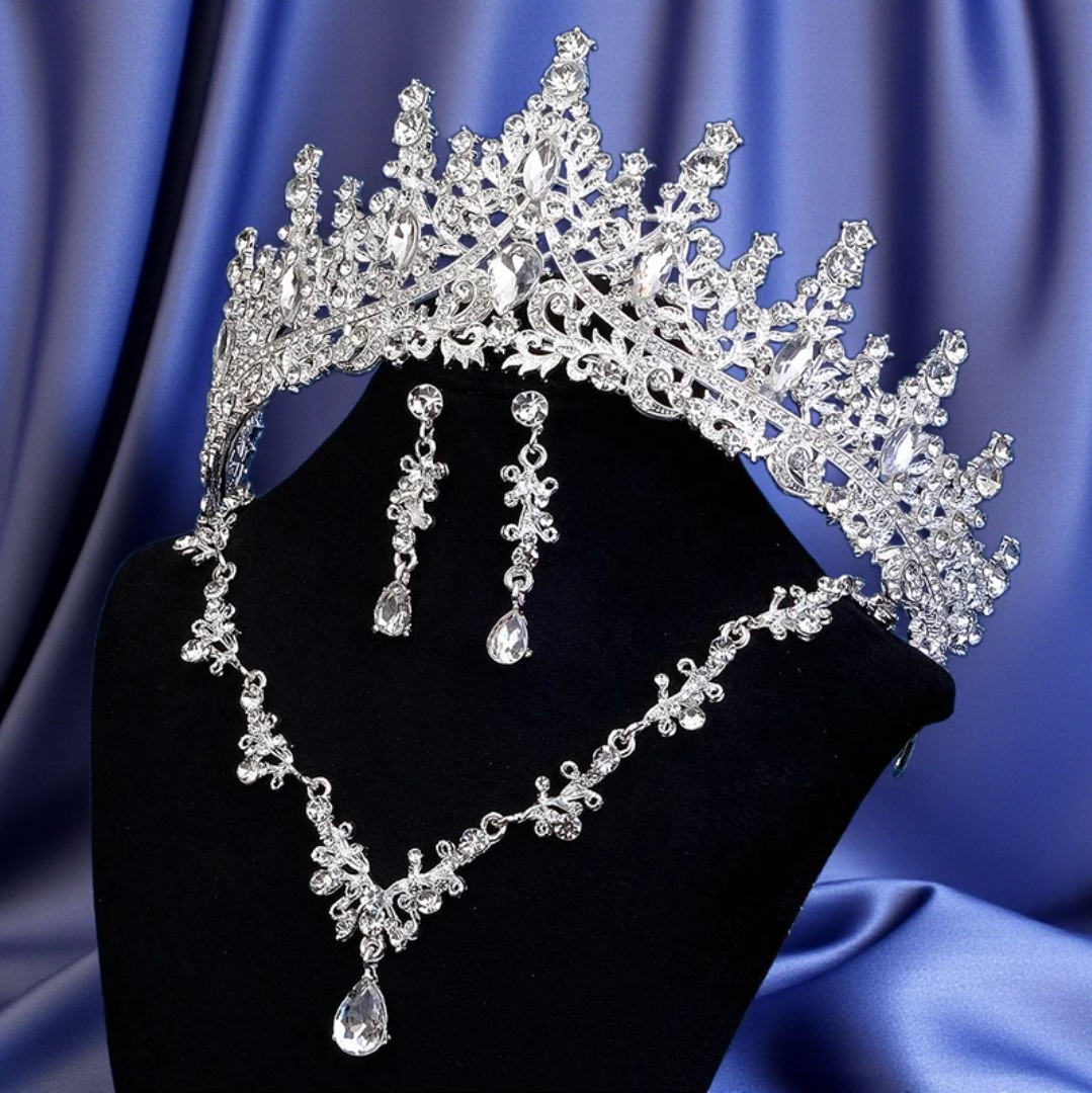 Luxury Bridal Crown & Jewelry Set – Crystal Tiara, Necklace & Earrings Set for Weddings