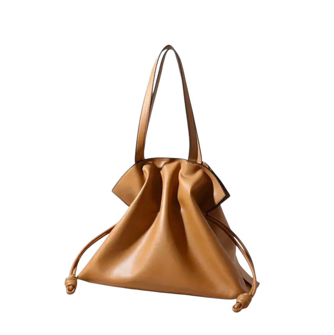 Genuine Leather Soft Tote Bag – Modern Olive Green, Cream and Tan Shoulder Bag