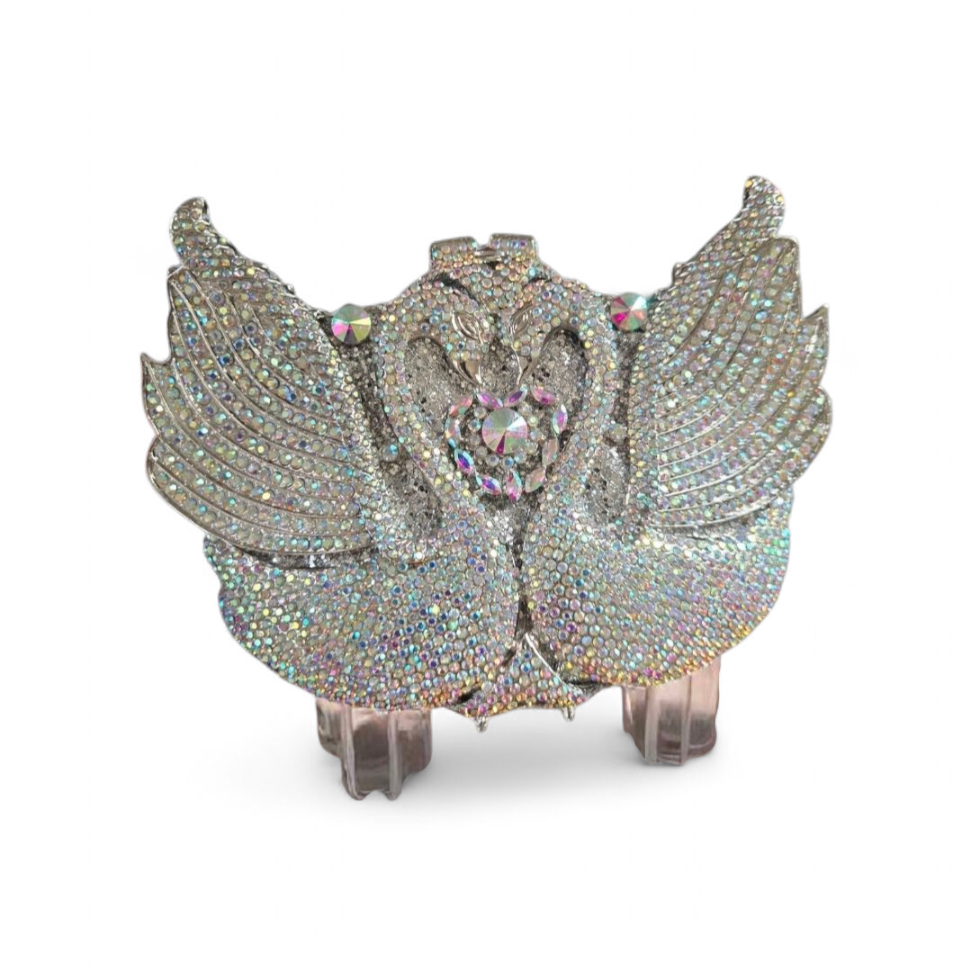 Swan Crystal Clutch – Luxury Evening Handbag (Silver, Pink, Black, Gold)