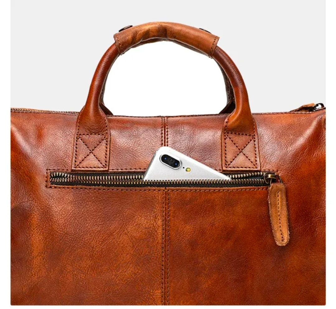 Men’s Genuine Leather Vintage Briefcase – Classic Brown Business Bag