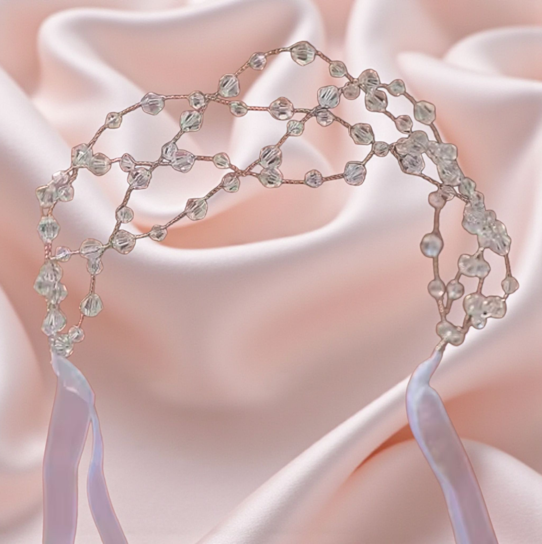 Sheer Ribbon Crystal Headpiece – Lightweight Bridal & Bridesmaid Hair Accessory
