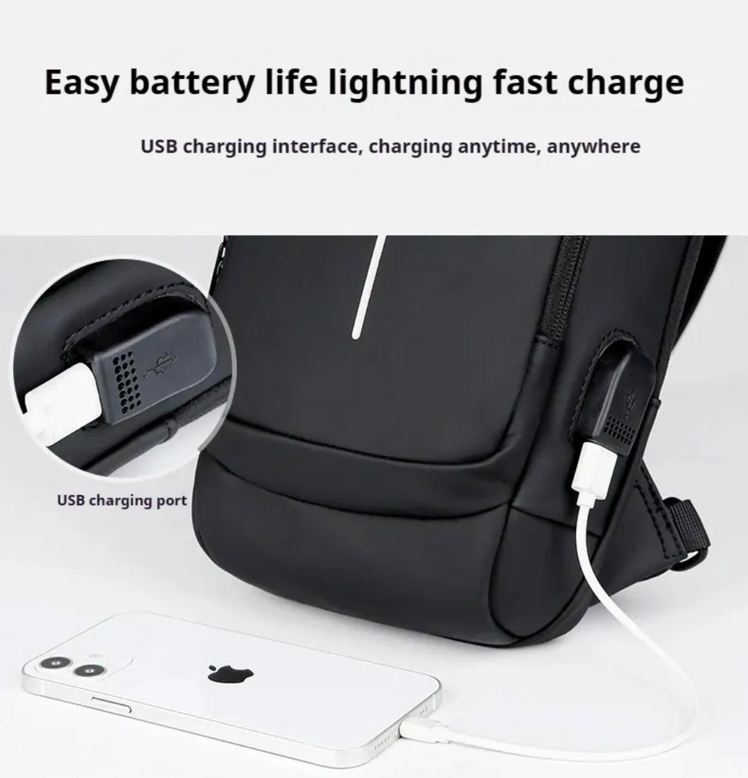 Men’s Anti-Theft USB Charging Crossbody Sling Backpack – Smart Travel Design
