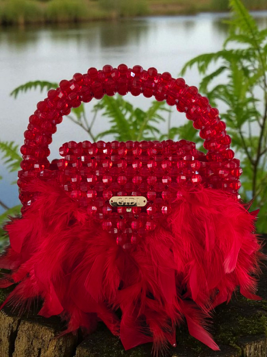 Gidi Vibes Beaded Feather Handbag – Luxury Statement Bag (White, Red, Black)