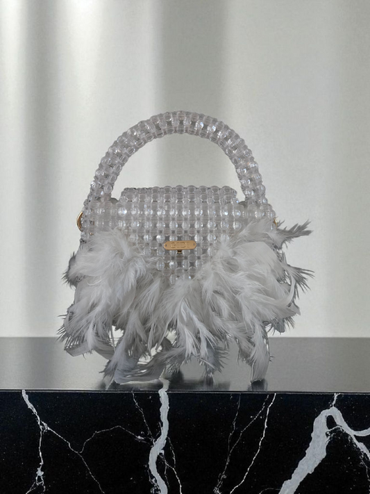 Gidi Vibes Beaded Feather Handbag – Luxury Statement Bag (White, Red, Black)