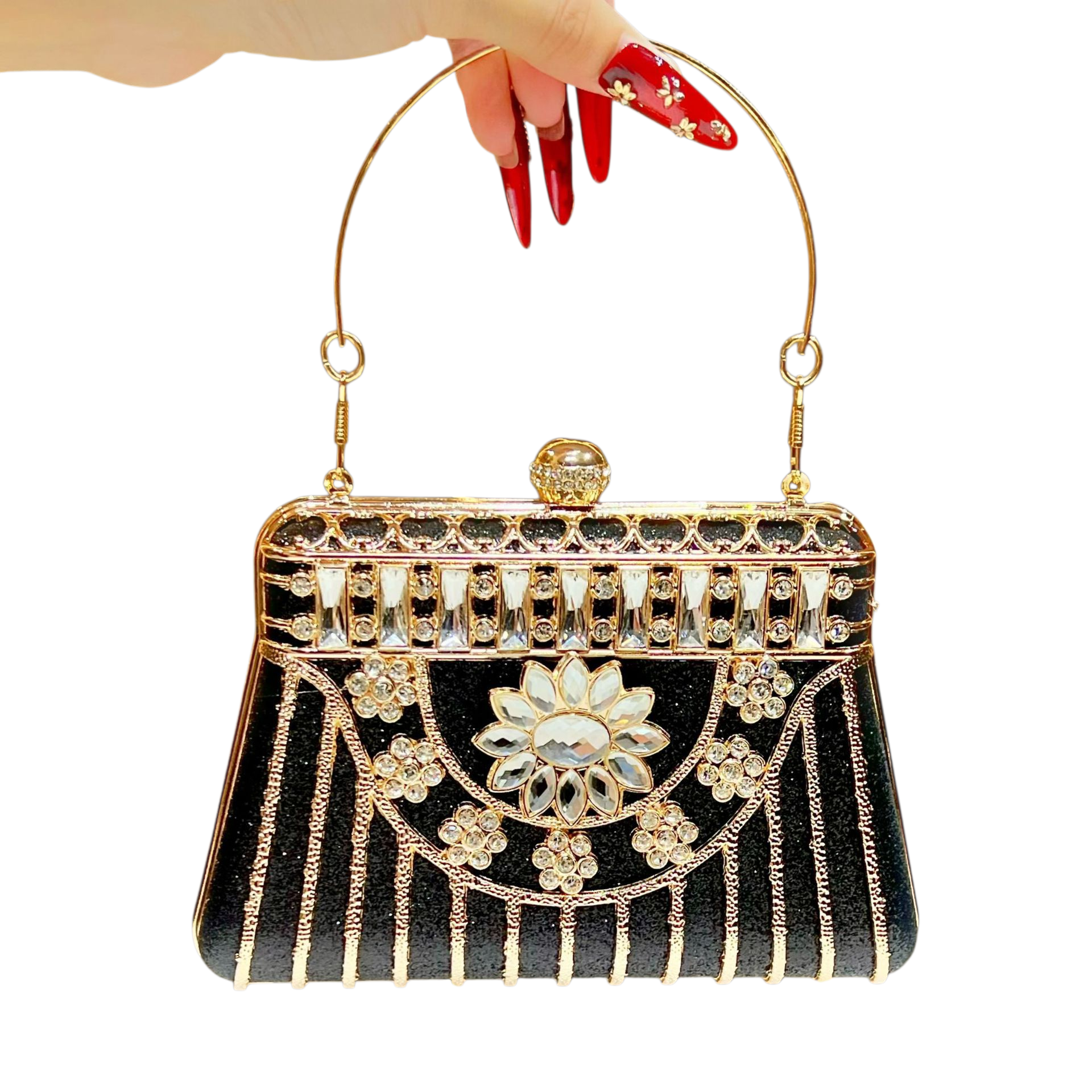 Luxury Crystal Embellished Evening Clutch – Blue, Black, Red, Gold and White