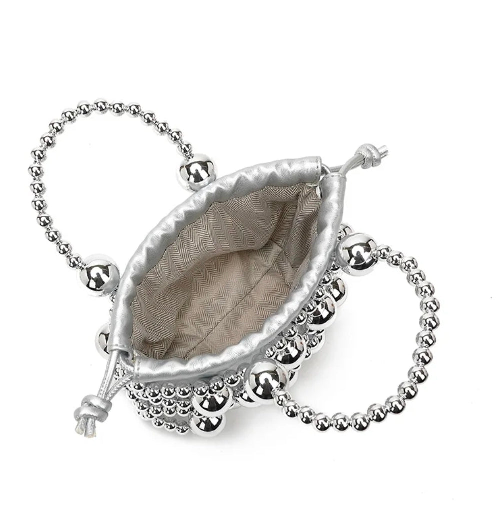 Luxury Metallic Beaded Mini Ball Clutch