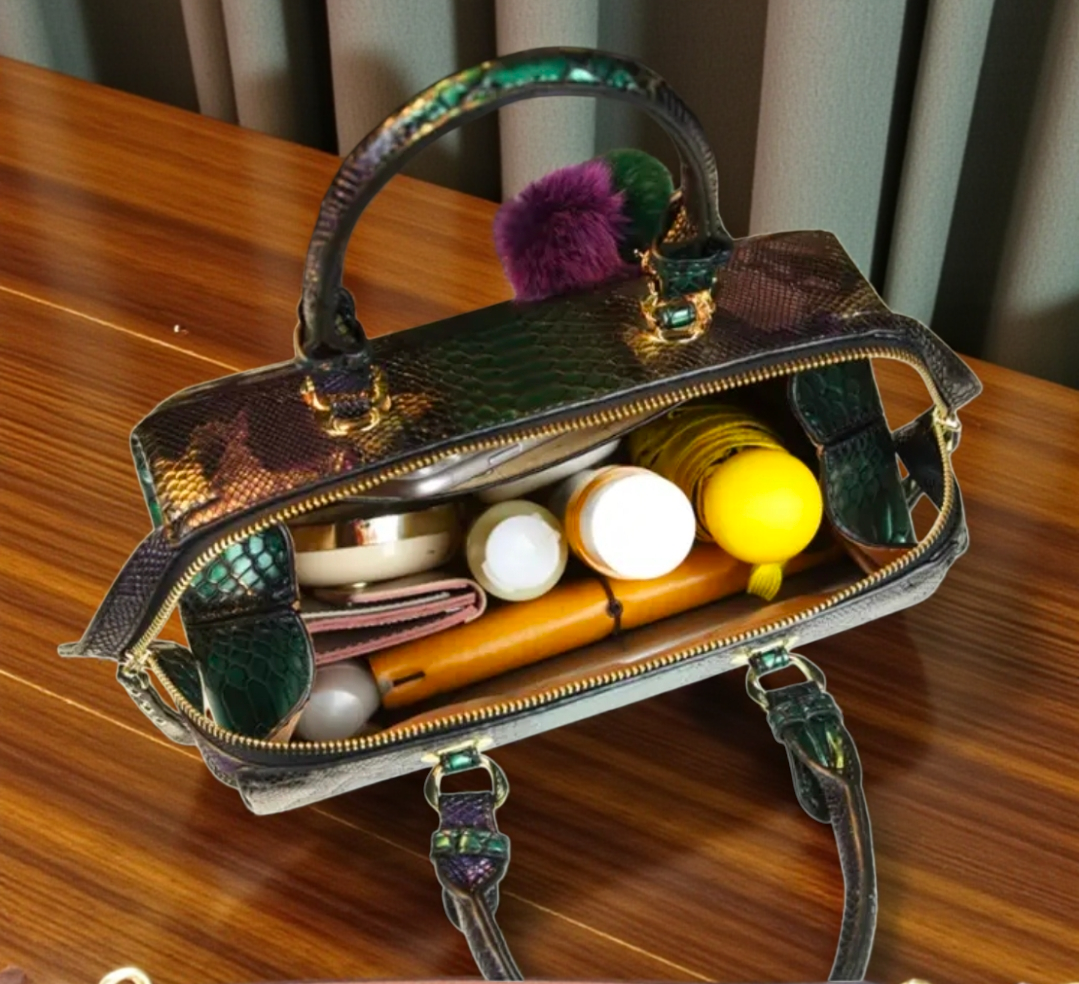 Amara Python-Embossed Structured Satchel – Luxury Statement Handbag